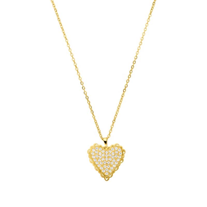 Shining Crystal Love Pendant with Trendy Stainless Steel Link Chain Necklace for Anniversaries and Valentine's Day Gifts