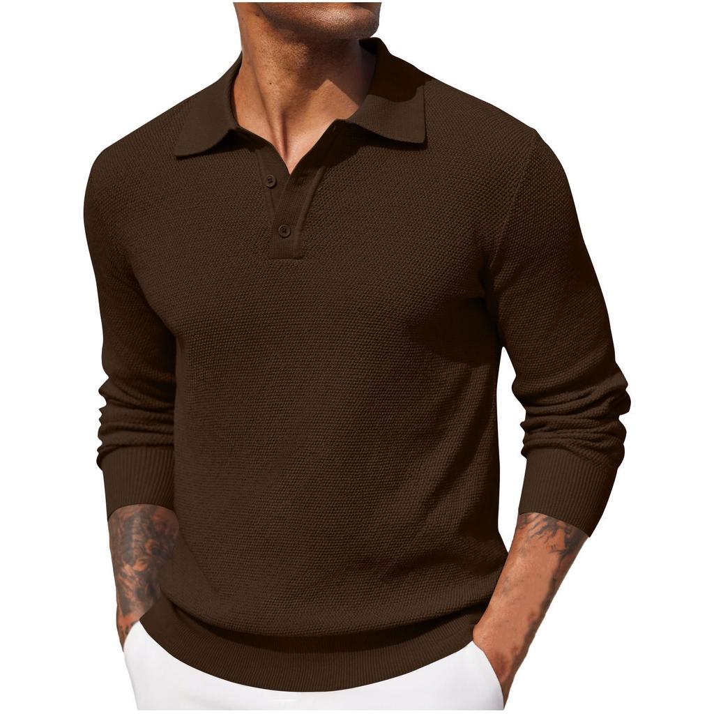 Men's Pullover Collar Knitted Jumper Classic Button Jumper Casual  Long Sleeve Shirt