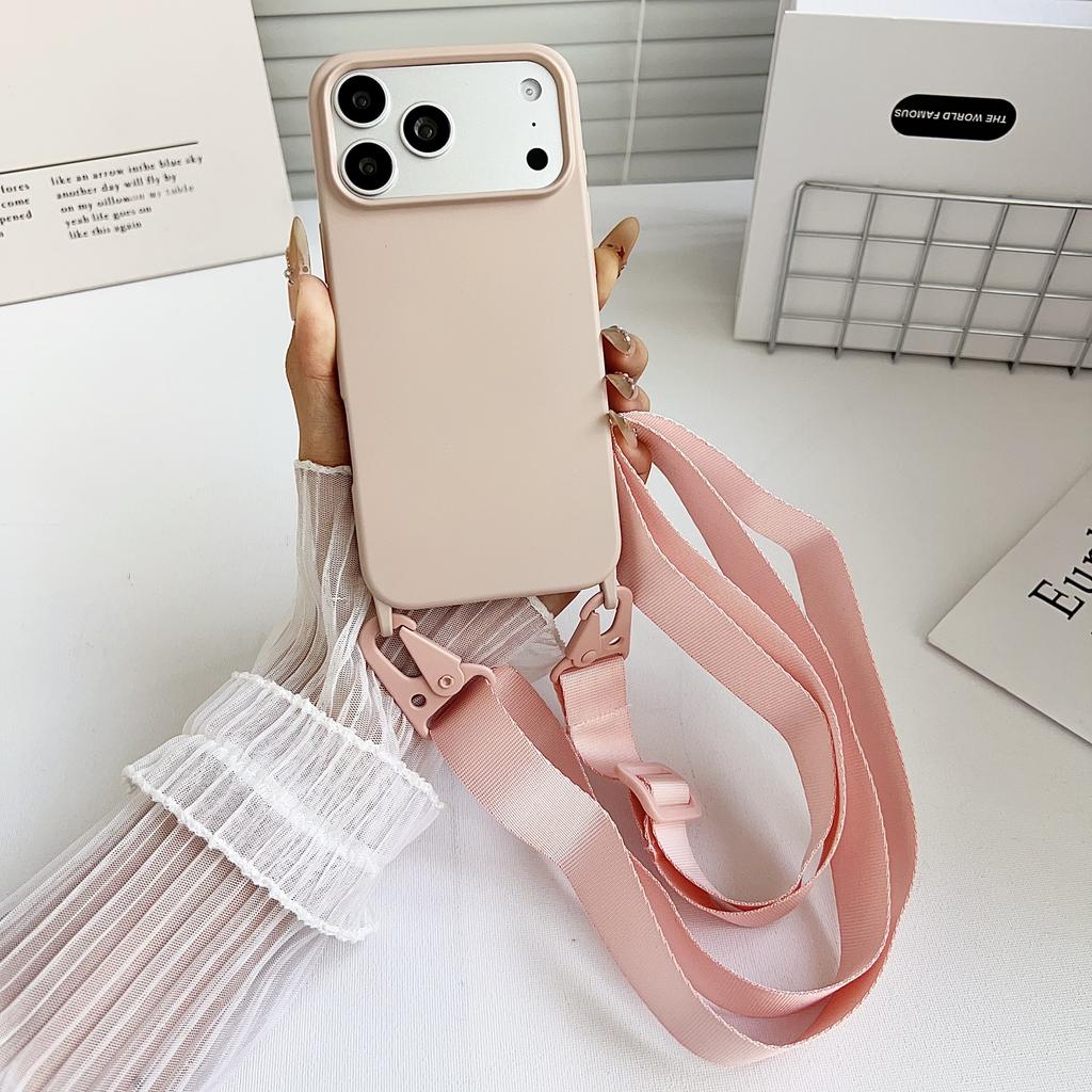 Crossbody Lanyard Matte Silicone Soft Case For iPhone 17 Pro Max 16 12 11 15 Pro 13 14 Plus Necklace Strap Shockproof Cover