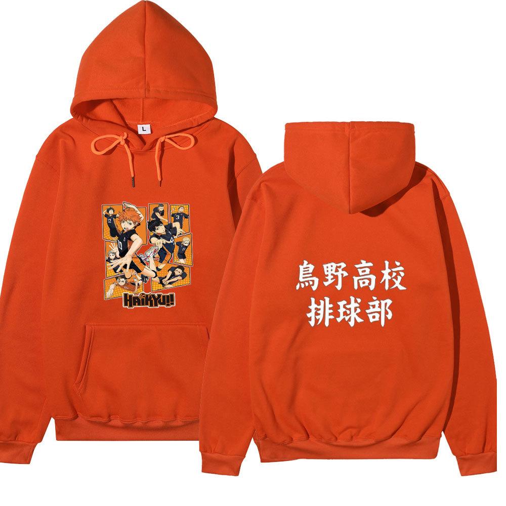 Haikyuu Karasuno High Volleyball Club Front Comic Characters Back Chinese Text Unisex Fleece Hoodie Anime Long Sleeve Pullover Sweatshirt