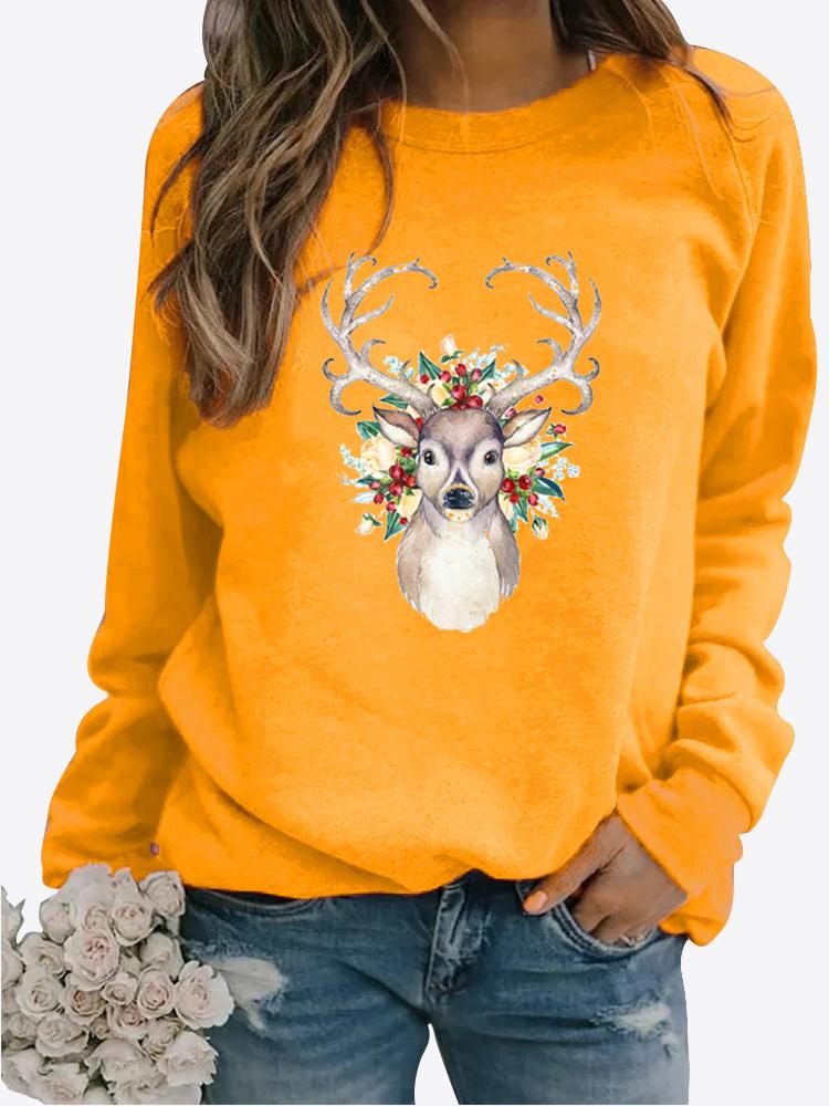 Autumn and Winter Women's Christmas Theme Printing Sweater Round Neck Long Sleeve Casual Sweatshirt Plus Size Top