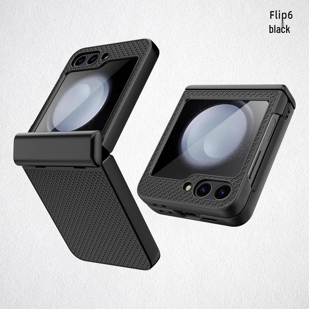 Samsung Z Flip6 Full Wrap Checkered Phone Case with Lens Film and Spring Anti-Fall Protection