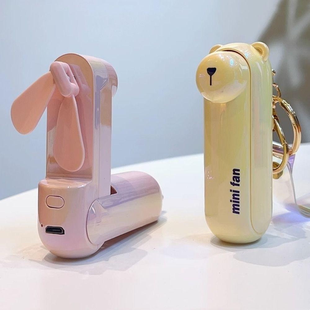 USB Charge Mini Folding Fan Lightweight Handheld Fan Portable Keychain Fan  Camping