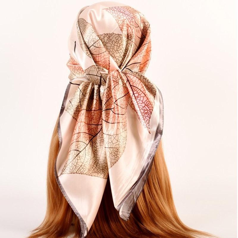 90x90cm Women Silk Scarf Small Satin Square Print Wrap Foulard Femme Handkerchief Bandana Neck Hair Skinny Tie Scarves Shawl