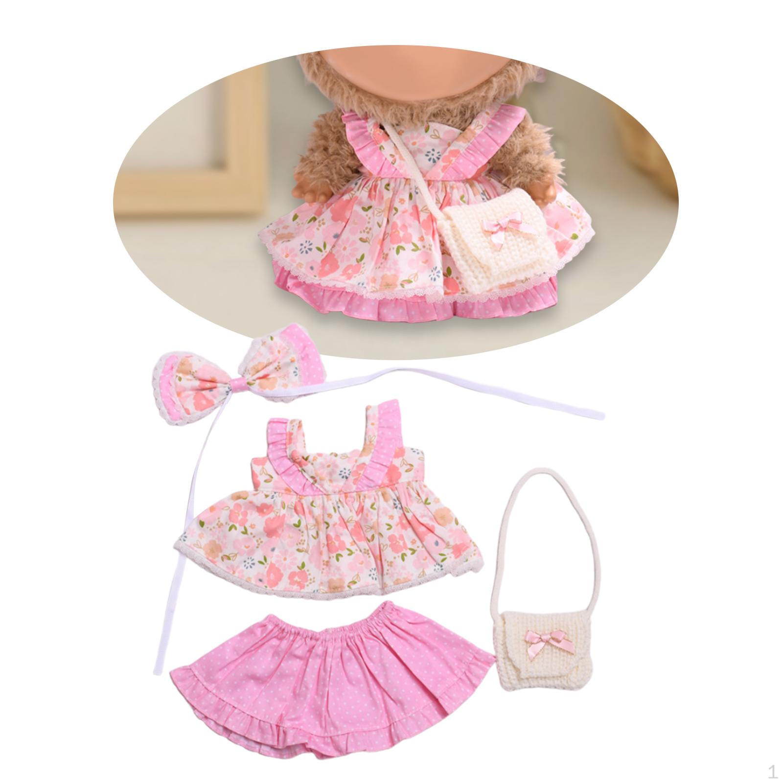 

Stuffed Doll Princess Dress Short Skirt with Bag Costumes Photo Props Clothing Hair Bow for
