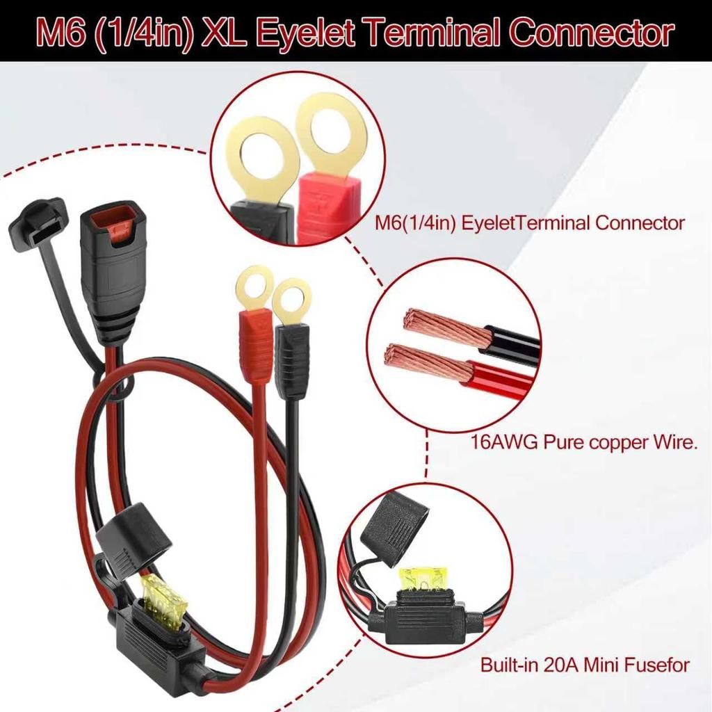 BLOLACDZ 2 Pack M6 (1/4 Inch) XL Terminal Harness Connector Cable for NOCO GC002 X-Connect