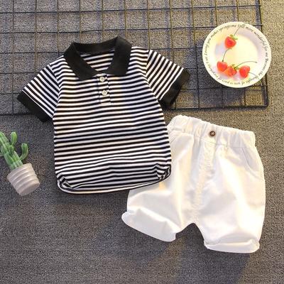 0-5 Years Boys Summer Short-sleeved Striped Polo Shirt Two-piece Set