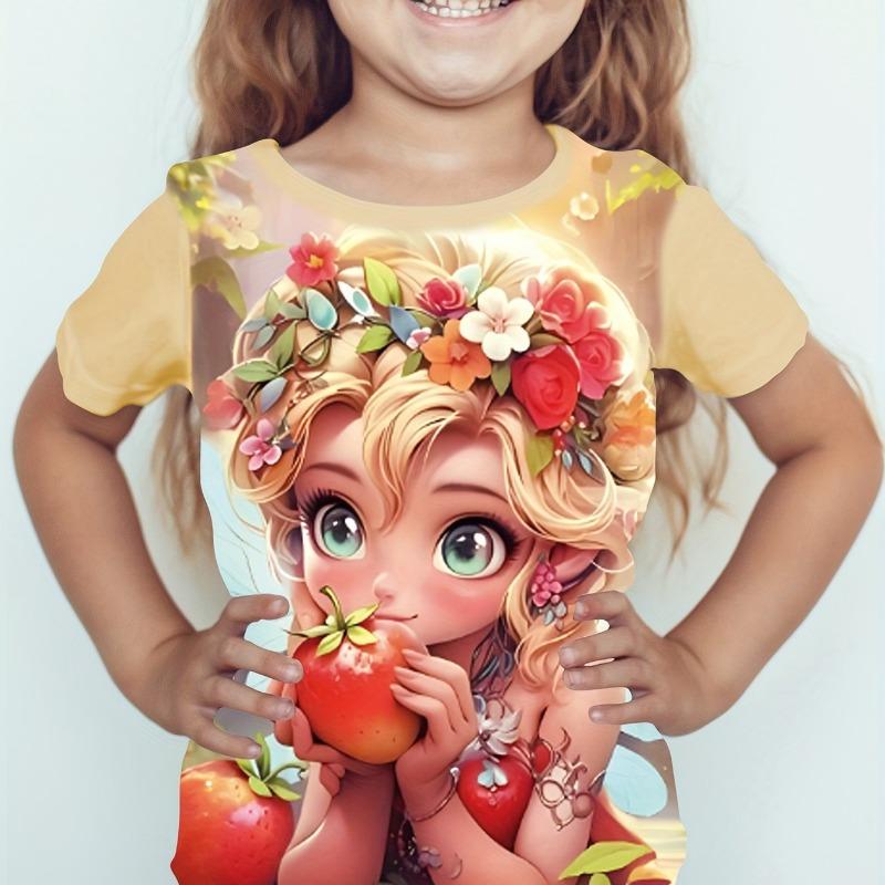 Children's Clothing Girl T-Shirts Short Sleeve Children's T-Shirts Cartoon Bird Print Creative O-Neck Tops Kids Summer Clothes