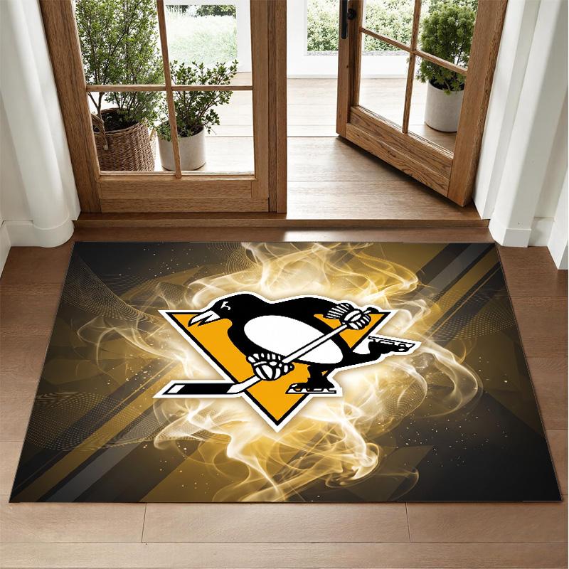 Pittsburgh Penguins Design Crystal Velvet Rug Soft Decorative Mat for Bedroom Entrance