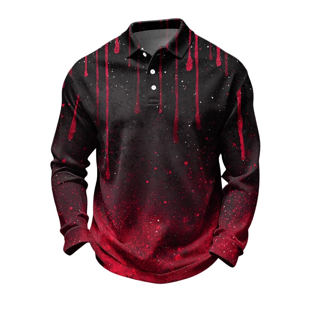 Men's Quick-Dry Mesh Long Sleeve Golf Shirt with Halloween Print for Casual Wear