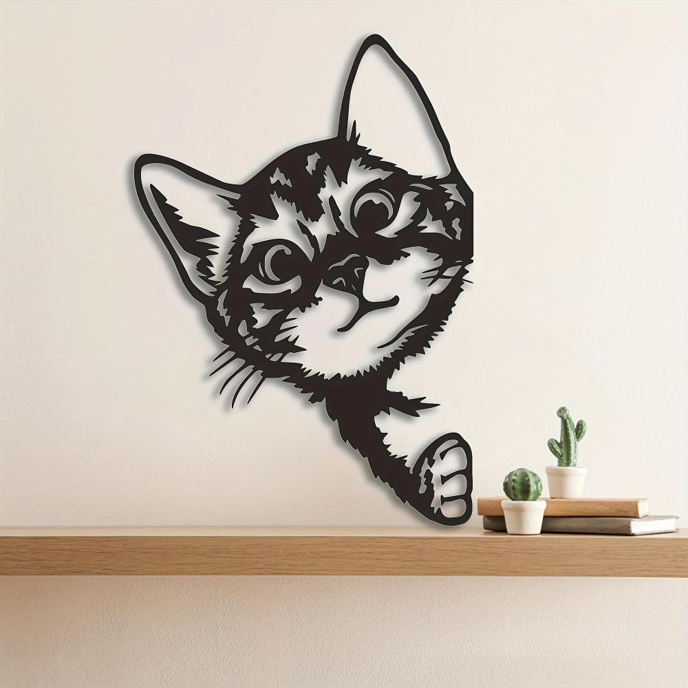 Metal Cat Wall Art Black White Design Indoor Outdoor Home Office Garden Decor Christmas Thanksgiving Gift Pet Lovers