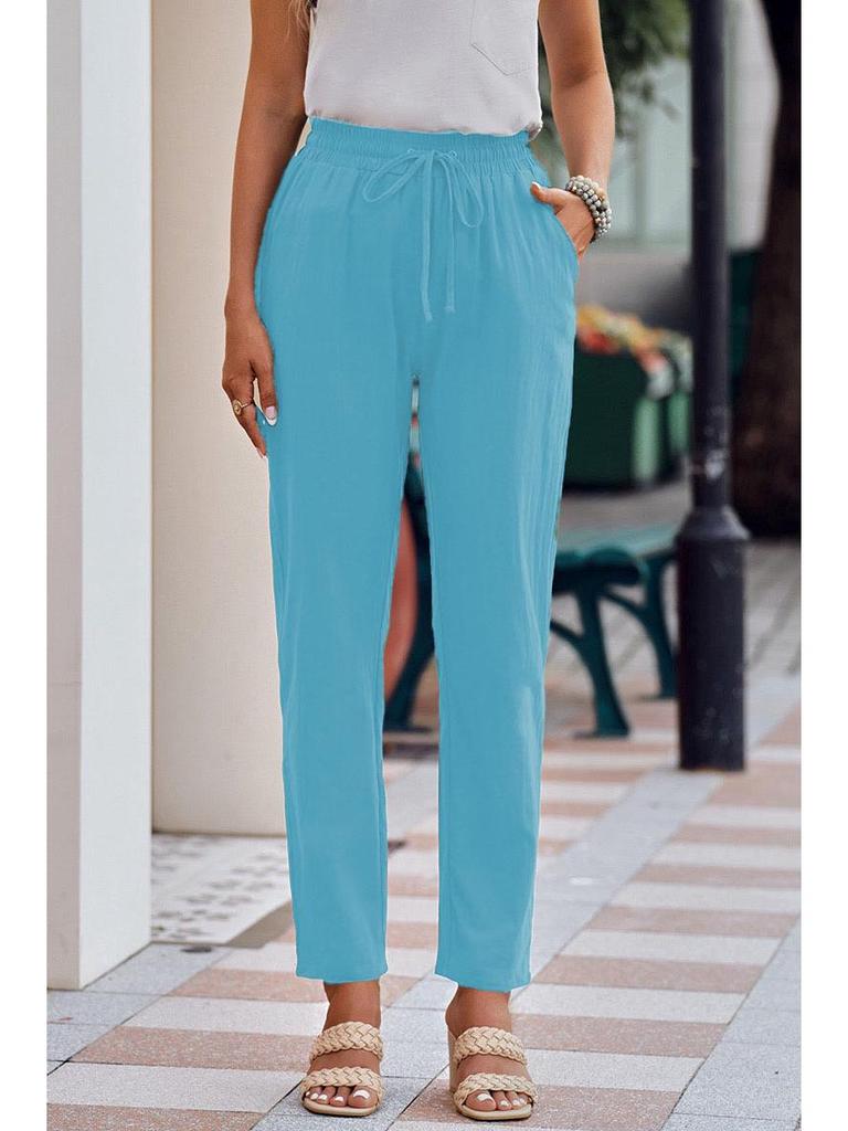 Herbst Damen Baumwoll-Leinen Kordelzug Weitbein Hose