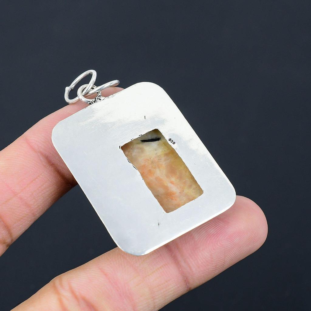 Birthday Gift For Her Natural Sunstone Gemstone Pendant 925 Sterling Silver