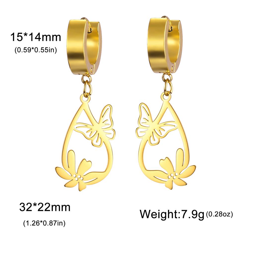 Teamer Butterfly and Flower Waterdrop Pendant Earrings Women Girls Stainless Steel Gold Color Hoop Earring Bohemian Jewelry Gift