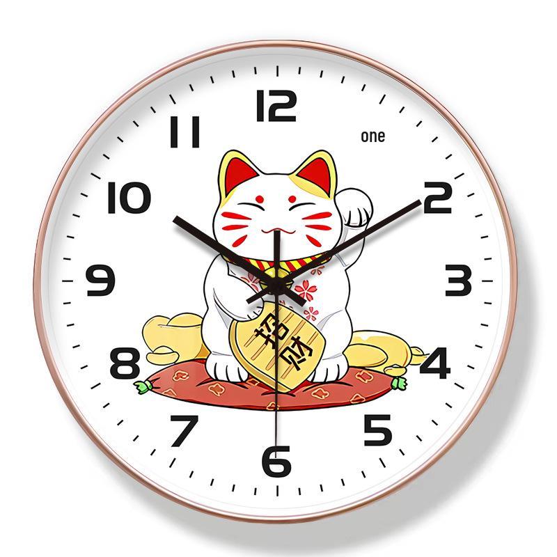 8-inch Lucky Cat Silent Wall Clock for Living Room Decoration