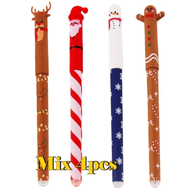 1/4/8pcs Christmas Eraserable Pen Set Cute Santa/Snowman/Gingerbread/Reindeer /With Plastic Eraser Stationery Gift