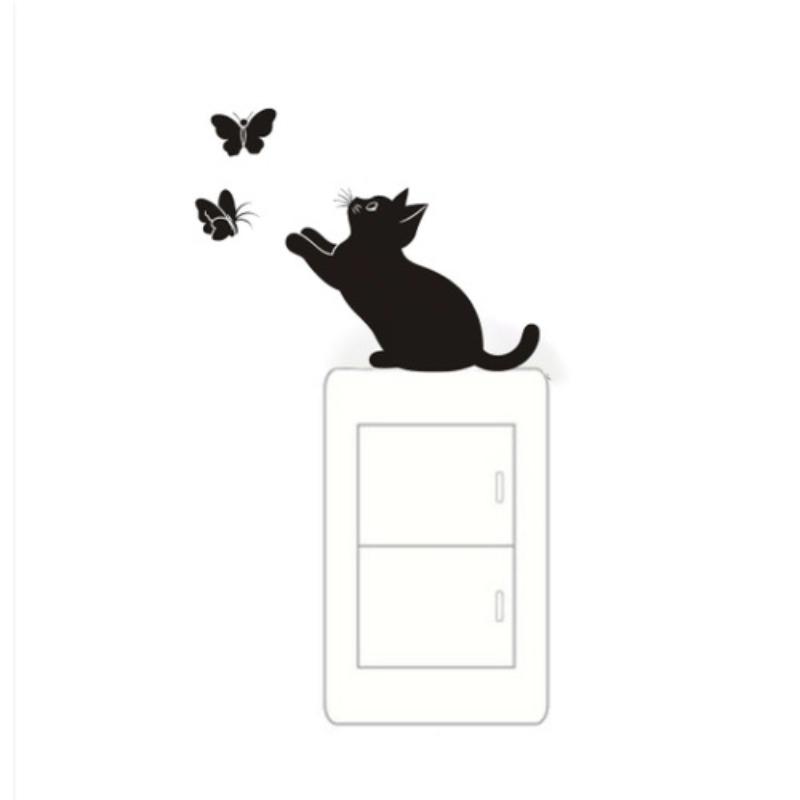 1pcs Cartoon Creative Cat Butterfly Silhouette Bedroom Living Room Light Switch Stickers Decorative Wall Stickers Self-adhesive