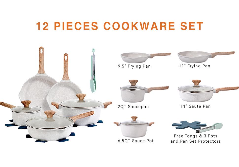 Kairi 12-Piece Non-Stick Cookware Set: Frying, Stir-Frying, Soup, and Milk Pans for All Stoves