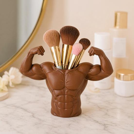 Yousheng 3D Printed Pen Holder, Muscular Man Figure, Creative Desk Organizer for Pens And Makeup Brushes, Funny Funny Fitness Enthusiast Gift