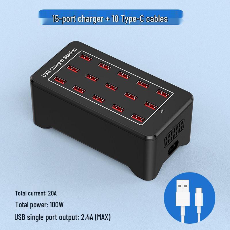 High-Power USB Multi-Port Charging Station - Desktop Mobile Charger & Power Strip