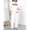European and American Style Casual Two Piece Set, Retro Printed Hooded Sweatshirt with Matching Wide Leg Pants, Home Commuting Set