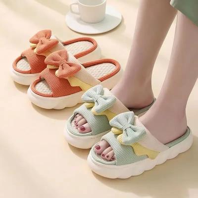 Niedliche Unisex Leinen Hausschuhe Frühling Sommer Pantoletten Pantoletten Herren und Damen Hausschuhe Rutschfeste Flip Flops für vier Jahreszeiten 2025