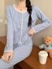 Korean Style Sweet Pajama Set for Girls: Cardigan Long Sleeve with Chest Pads, Wear Outside, Spring/Autumn Casual.