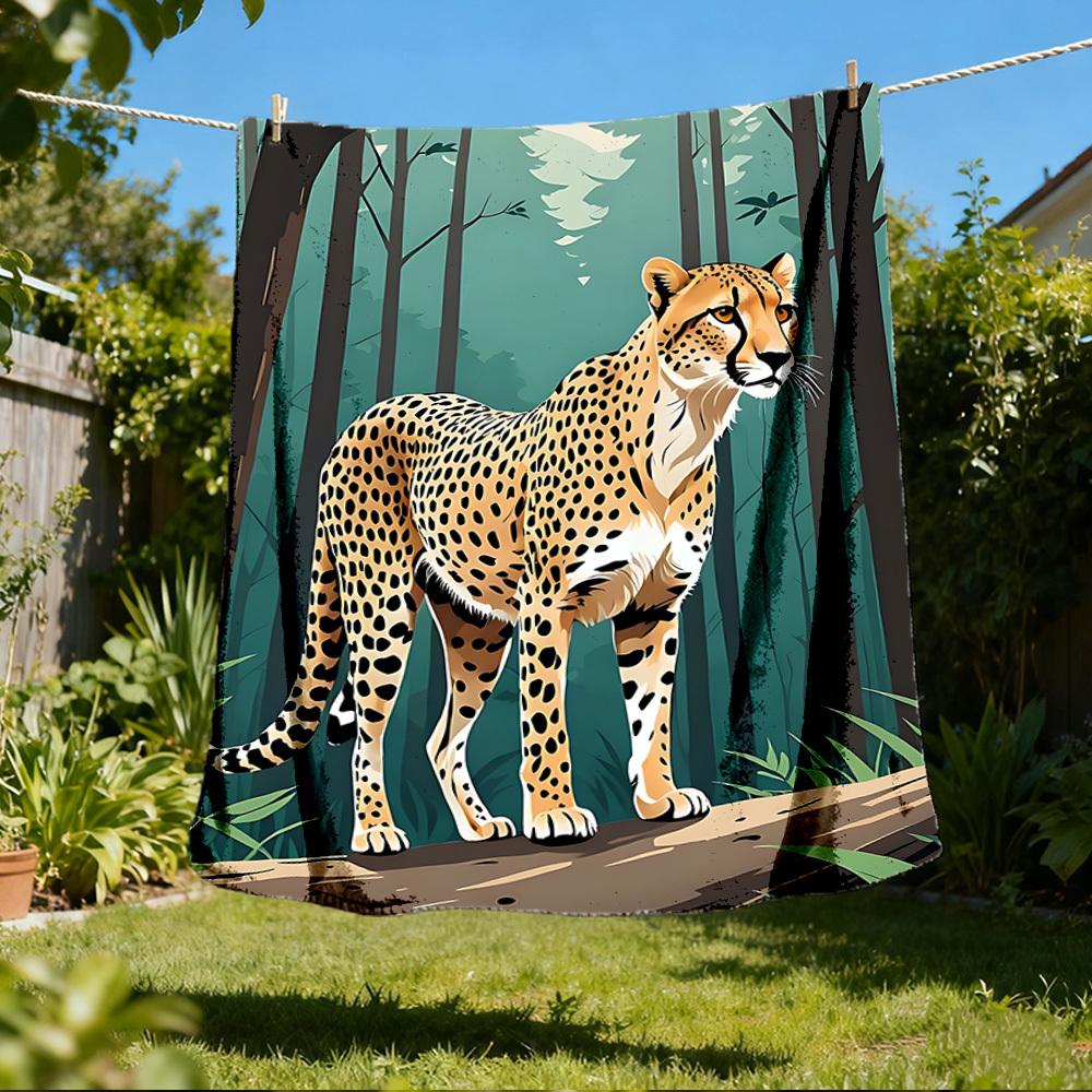 1pc Cheetah Print Throw Blanket Polyester Fiber, Lightweight Flannel, Soft & Warm, All Season Use for Outdoor, Camping Digital Print 80x120cm