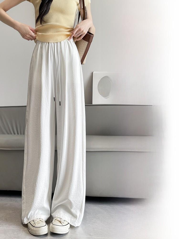 Summer Thin Polyester Wide Leg Pants For Women With Pockets For Casual Wear