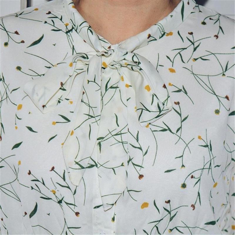 Abito longuette plissettato da donna primavera estate colletto alla coreana con fiocco manica lunga elegante abito con stampa floreale beige