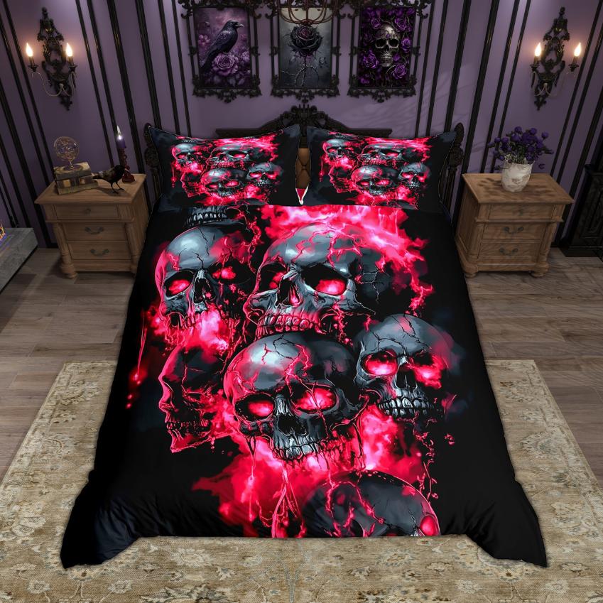 Homewish Set Copripiumino Teschio Scheletro Hippie Set Biancheria da Letto a Tema Halloween Set Copripiumino Animale Spettrale