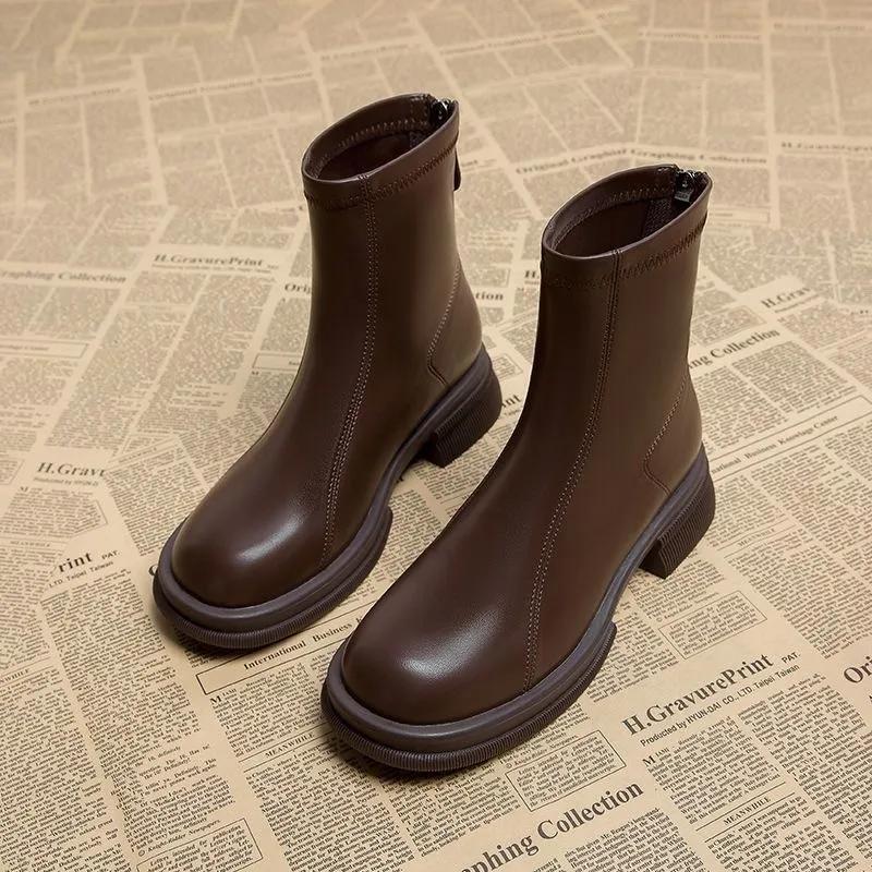 Herbst Winter Damen Stiefeletten Lässig Reißverschlüsse hinten Niedrige Absätze Schuhe Damen Vintage Kurze Stiefeletten