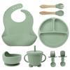 Set de farfurii din silicon pentru copii pentru a învăța să mănânci, furculiță de antrenament, lingură, supliment alimentar, ventuză, bol, anticădere și antiopărire