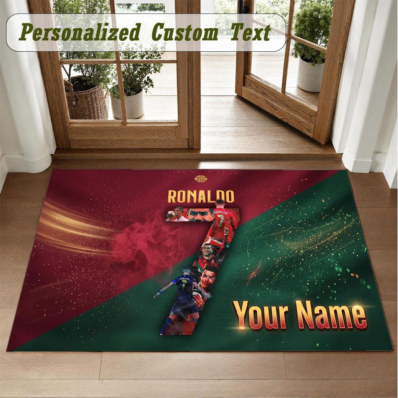 Crystal Velvet Square Rug Custom NameCristiano Ronaldo Pattern Non Slip Home Floor Decor Rug