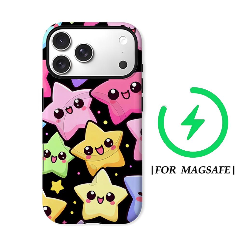 Kawaii Smiley Star Phone Case for IPhone 17AIR 16E 16 15 14 13 12 11 17 Pro Max Plus Double-layer Back Cover
