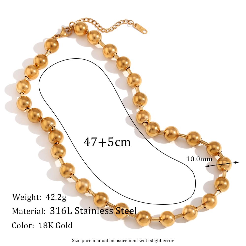 Punk Hip Hop 47CM Gold Silver Color Beads Necklace Men Stainless Steel Luxury High Quality Waterproof Necklace Jewelry For Women