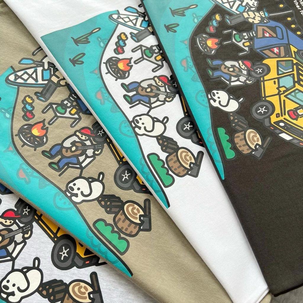 Korean Highend Brand Coleman Mens and Womens 2025 Summer New Fashion Moto Vacation Pure Cotton Round Neck Shortsleeved Top