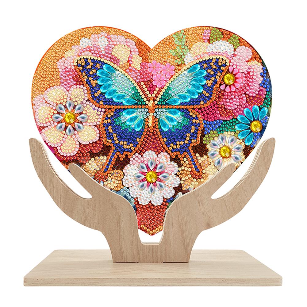 Wooden Flower Diamond Painting Tabletop Ornaments Kit Butterfly 5D DIY Diamond Art Tabletop Decorations for Home Office Decor