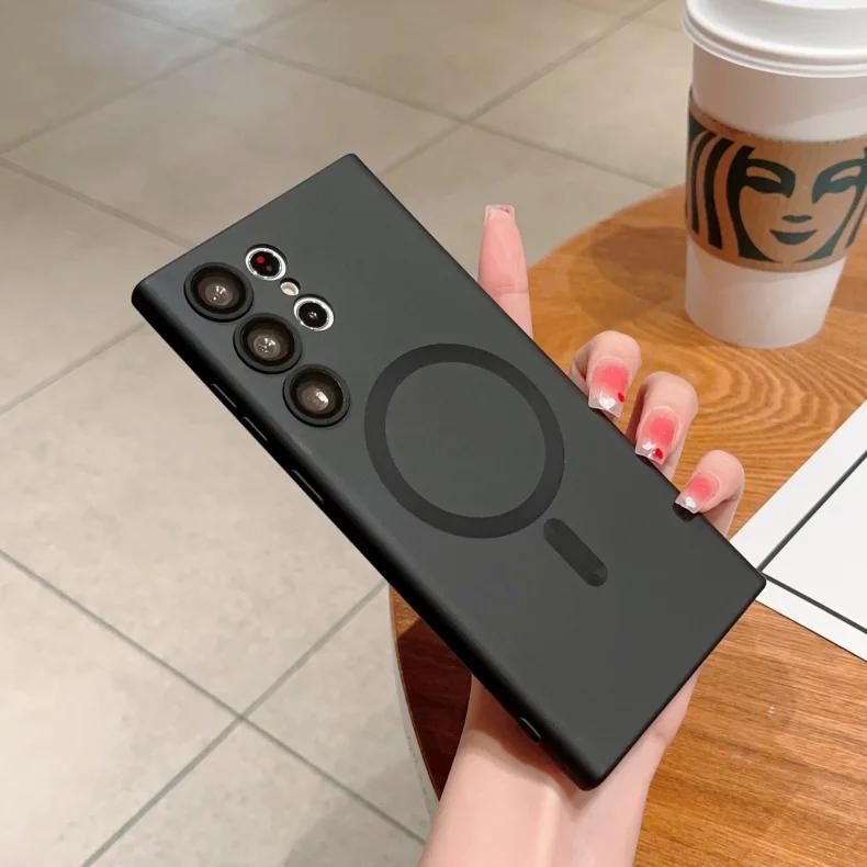 

Роскошный беспроводной зарядный мягкий силиконовый чехол Magsafe для Samsung Galaxy S22 S21 S23 S24 Ultra Plus Fe матовый противоударный чехол For Samsung S21