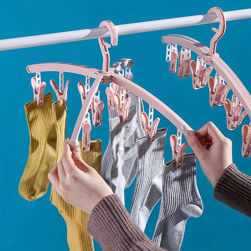 Suport pentru uscat șosete cu 12 clipsuri, rezistent la vânt, clips pentru lenjerie intimă, umeraș pliabil pentru studenți de cămin, clips de uscare pentru uz casnic, umeraș din plastic