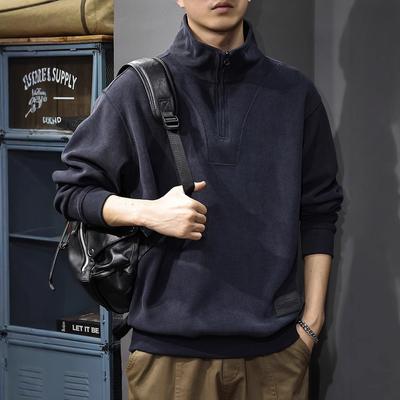 Autumn Heavy Chenier Bar Sweater Men'S American Loose Large Size Half Zipper Stand-Up Neck Long Sleeve Polo Shirt