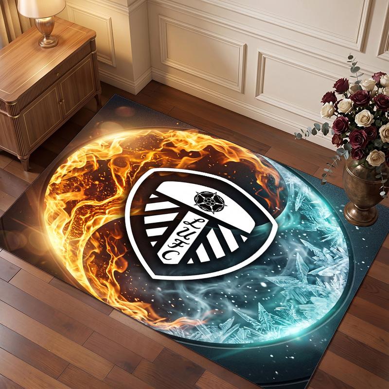 Leeds United Football Print Crystal Velvet Rug, Comfortable Water Absorbent Non Slip Indoor Floor Carpet