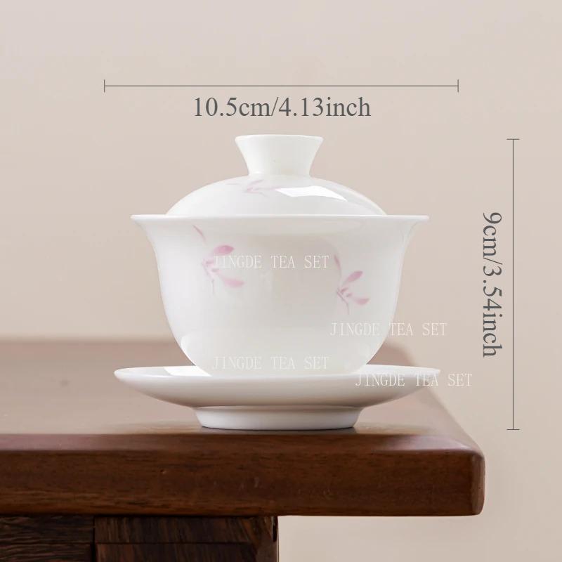 Ceramic Sheep Fat Jade Covered Bowl Dehua White Porcelain with Lid Tea Bowl Large Kung Fu Household Tea Set Gaiwan