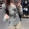 Women's Apricot Cross-Stripe Sweater: Autumn/Winter, Long-Sleeved, Half-Open Collar, Slim Fit, Short Spliced Design