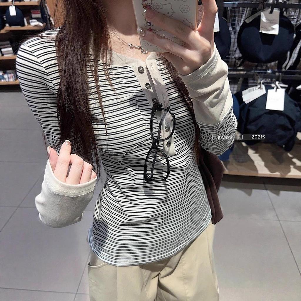 Women's Apricot Cross-Stripe Sweater: Autumn/Winter, Long-Sleeved, Half-Open Collar, Slim Fit, Short Spliced Design