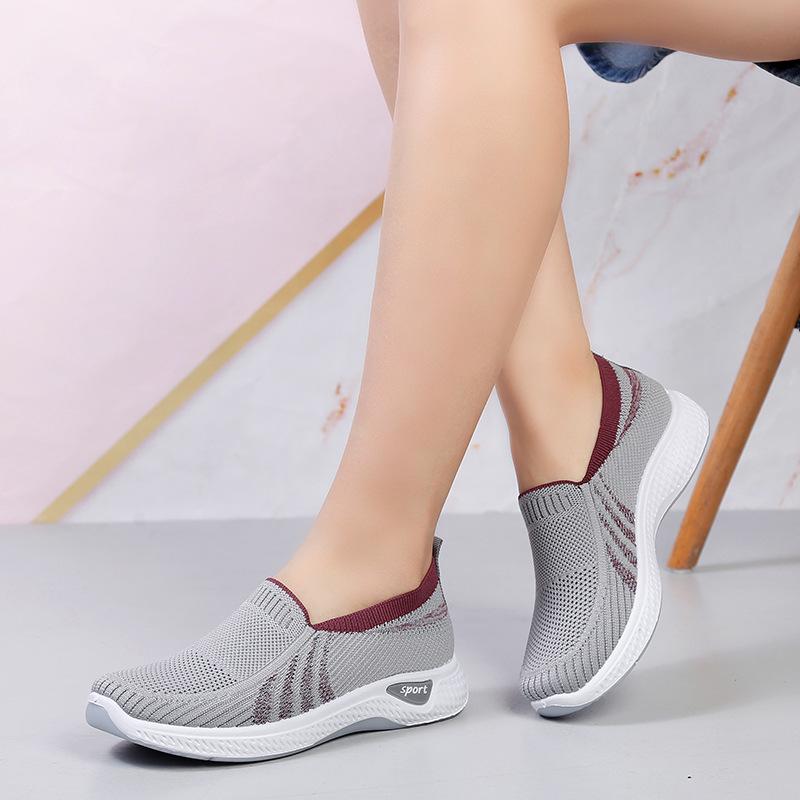 Women's Single Shoes Mesh Shoes Spring and Summer Breathable Casual Mother Shoes Medium Old Flat Bottom One Pedal Elastic Low Top Shoes
