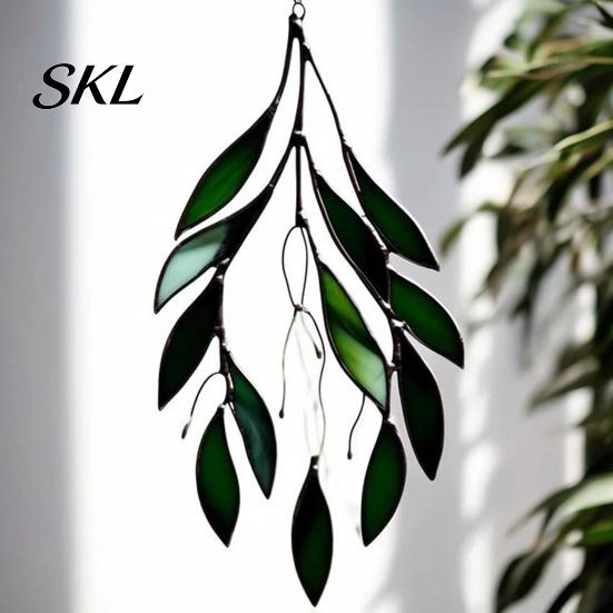 Stained Glass Leaf Art Acrylic Hanging Pendant, Waterproof Sunproof Window Hanging, Decorative Pendant Ornament with Colorful Light Effects for Garden