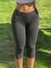 Women's Y2K Black Slim-Fit Cropped Trousers with Side Slits, Fitness Pants