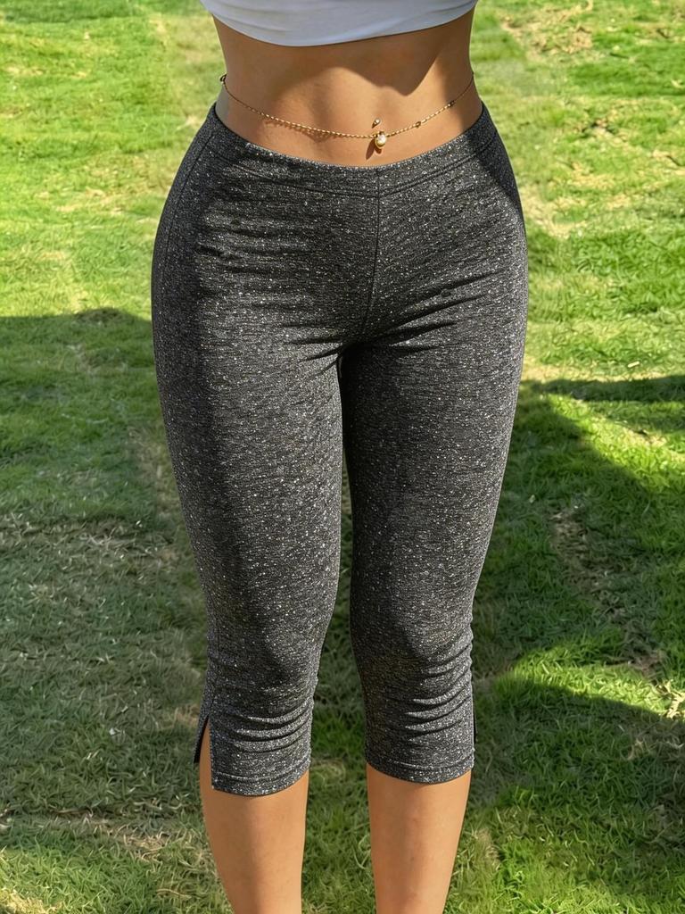 Women's Y2K Black Slim-Fit Cropped Trousers with Side Slits, Fitness Pants