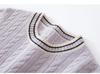 Women's Cashmere Color Block Short Sleeve Round Neck Loose Cable Knit Sweater